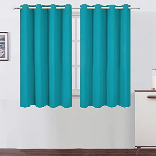 Image of LEMOMO Teal Blackout Curtains /52 x 45 Inch Length Kids Curtains /Set of 2 Panels Grommet Bedroom Curtains for Living Room