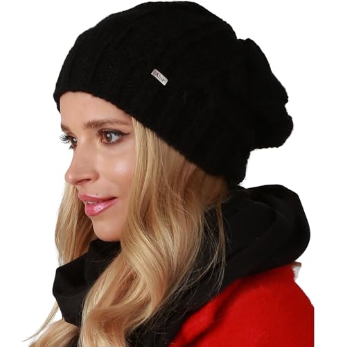 Alur Mütze Damen Beanie Wintermütze Strickmütze - Warme Elastisch Elegant Winter Mütze EKO - Weiches Garn Stilvoll Universell Warm (Schwarz)