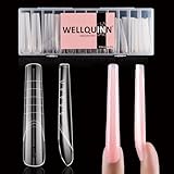 Extra Long Dual Forms Coffin (Sculpted) XXL 4XL, Reusable Full Cover Poly Gel Acrylic Builder Solid Hard Gel Extension Nail Molds 14 Sizes 70 Pcs, Set for Salon & DIY