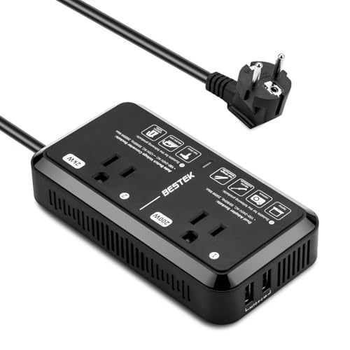 BESTEK 2000W Voltage Converter US to Europe, 220V to 110V Step Down Transformer for European Travel, Type-C Power Converter Adapter for EU/DE/FR/IT/ES (Black)