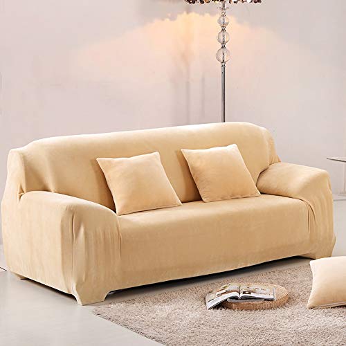 Housse de canapé en peluche épaisse et élastique super doux protège meuble crème