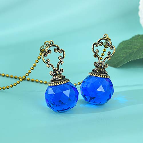 Image of Set of 2 Vintage-Style Blue Fan Pull Ceiling Fan Chain Pulls Crystal Prism Ball