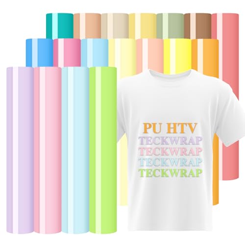 TECKWRAP Pastel Iron on Vinyl Boho Heat Transfer Vinyl 12 x 12 18 Assorted Pastel HTV Iron on Transfers for T-Shirts Clothing, Compatible with Heat Press Craft Cutters