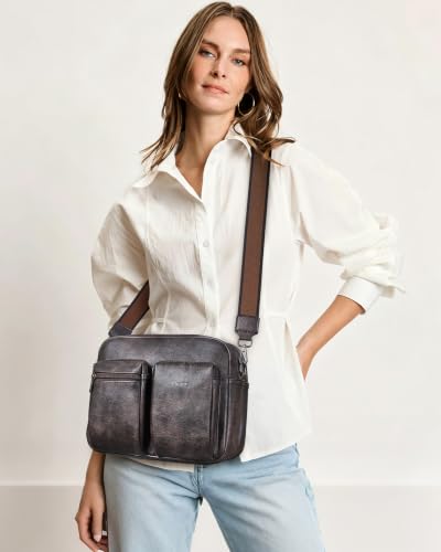Image of Bluome Crossbody Purse for Women Multi Pocket Crossbody Bag with 3 Front Pockets Leather Shoulder Bag Everyday Travel Bag