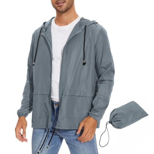 Image of Zando Packable Mens Rain Jacket Lightweight Raincoat Waterproof with Hood Outdoor Windbreaker Jacket Travel Rain Jackets
