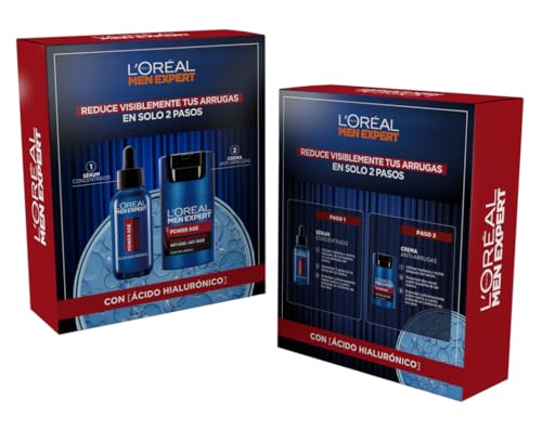 L'Oréal Men Expert Caja Power Age Rutina en 2 pasos Sérum Concentrado + Crema Hidratante Anti-arrugas con Ácido Hialurónico