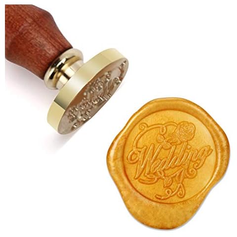 Mceal Wax Seal Stamp, Brass Seal with Wooden Handle, Wedding Cover
