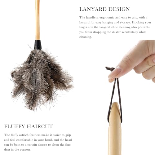 Image of Ostrich Duster, 22 inch Ostrich Duster Soft Handmade Washable, Ostrich Duster with 13 inch Wooden Handle for Cleaning