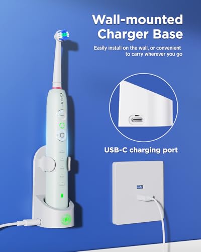 Image of Electric Toothbrush for Sensitive Teeth - Adult Toothbrushes with 3 Intensities 5 Modes, 8 Brush Heads, IPX7 Waterproof, Travel Electric Toothbrush, Light Green