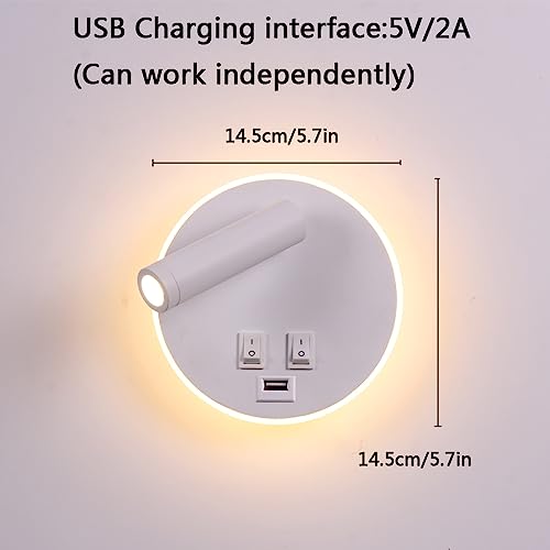 Image of USB Charging Port Wall Wash Light White Bed LED with Interior Wall Adjustable Spotlight Reading lamp Wall lamp Bedroom Indoor Bedside Lamp 3000K (3W + 9W)