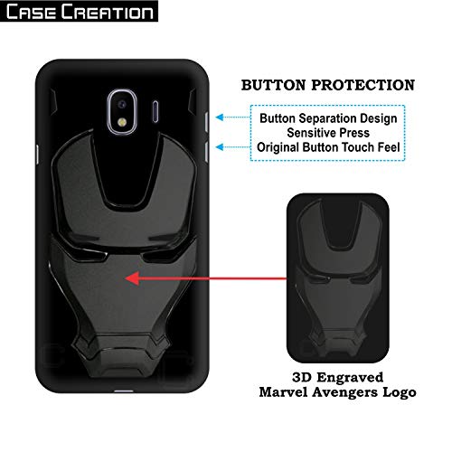 Image of COVERLY Official 3D Touch Feel Trending Marvel Avenger Logo Mask Soft Rugged Grip Iron Man Super Power Cartoon Movie Engraved Silicone Matte Back Cover for Samsung Galaxy J2 Core -Black