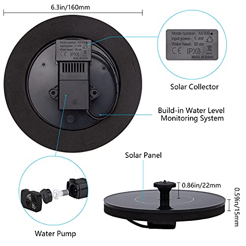 Solar Fountain for Bird Bath, Solar Powered Fountain Pump 1.5W Solar Water Fountain Floating Birdbath Water Pumps for Garden, Patio, Pond and Pool