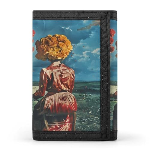 Woman With A Head of Roses Trifold Wallet Slim Credit Card Holder for Women Men