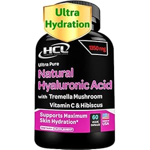 Natural Hyaluronic Acid Supplement 5X Stronger Hydration Pills from Pure Tremella Mushroom with Vitamin C & Hibiscus – Skin Supplement Anti Wrinkle Dietary Capsules – Hair Nails Vitamins