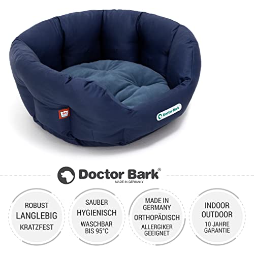 Doctor Bark Hundekorb rund, Hundebett für größere Hunde, Kuschelbett mit flauschigem Wendekissen, orthopädisch, waschbar bis 95°C (L - 60x50 cm, Königsblau)