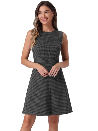 Allegra K Damen Ärmellos A Linie Hahnentritt Kariert Minikleid Kleid Schwarzgrau S