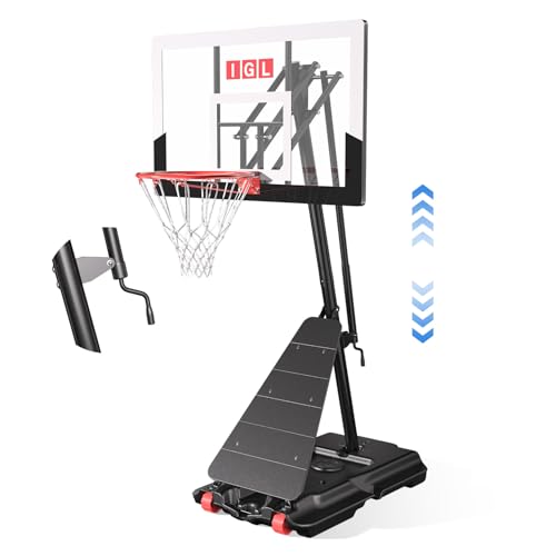 Image of IGL Basketball Hoop Outdoor 47 Inch, Height Adjustable 5.3-10 FT, Portable Basketball Goal with Shatterproof Backboard for Kids Teens Adults, Backyard Driveway