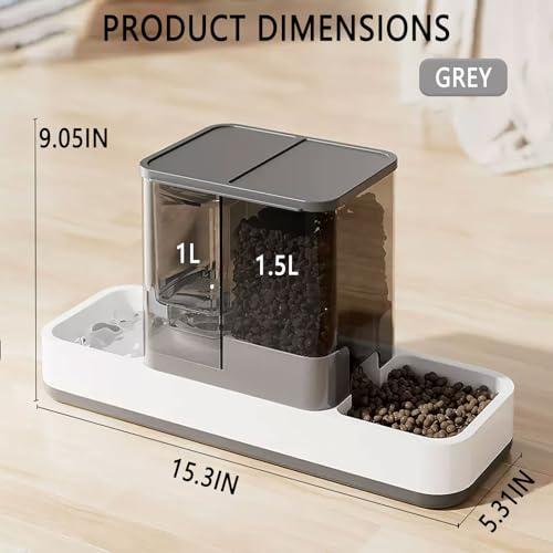 kathson Gravity Cat Food and Water Dispenser Automatic Dog Feeder Waterer 2 in 1 Auto Pet Food and Water Bowl Set Self Feeding for Puppy Kitten，Grey - Thumbnail 6