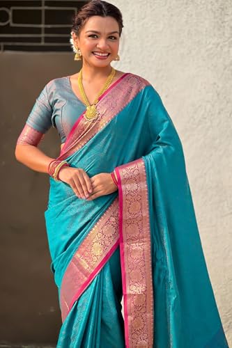 Image of SGF11 Women's Kanjivaram Pure Soft Silk Designer Saree With Blouse Piece