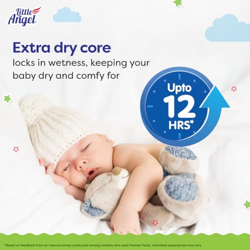 Image of Little Angel Premier Pants Baby Diapers, Extra Large (XL) Size, 20 Count, Cottony Soft Material, Breathable, Extra Dry Core, Stretchable Sides, Pack of 1, 12-15 kgs