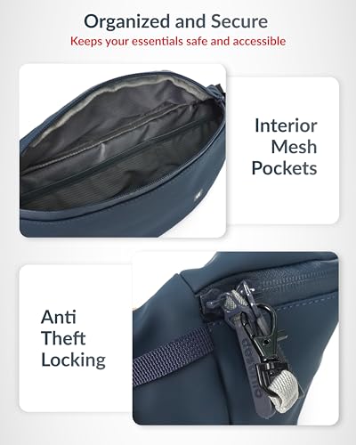 Image of Destinio Waist Bag for Men and Women - Anti Theft, Waterproof Zippers and Back Pocket - Large Travel Waist Pouch, Fanny Pack, Belt & Hip Bag for Hiking, Passport, Gym (Blue)