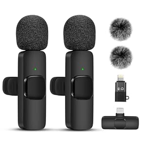 Wireless Lavalier Microphone, Professional Recording Wireless Microphone for iPhone, IPhone15, Android, IPad, 2-Pack Lavalier Microphones for Recording Interviews Videos Podcasts-Black