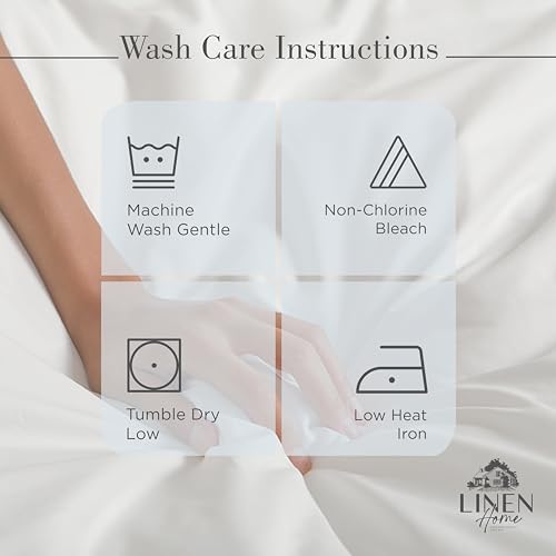 Image of Linen Home 100% Cotton Percale Sheets Queen Size, Blue Duck Egg, Deep Pocket, 4 Pieces Set - 1 Flat, 1 Deep Pocket Fitted Sheet and 2 Pillowcases, Crisp Cool and Strong Bed Linen