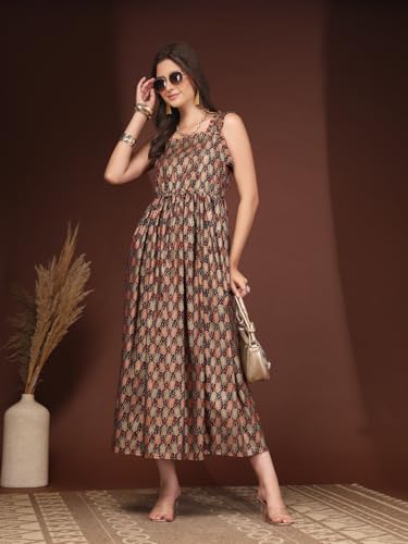 Image of Dress for Women | New Rayon Floral Printed Flared Maxi Dress for Women & Girl's