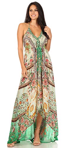 Image of Sakkas Lizi Womens Maxi High-Low Halter Handkerchief Long Dress Beach Party
