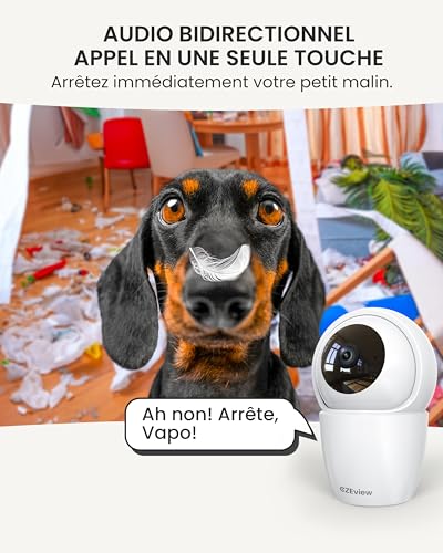 CZEview 3K(5MP) Caméra Surveillance WiFi intérieure 360°, 2.4&5Ghz WiFi, Vision Nocturne, 360°, Caméra Bébé Animaux Chien Chat, Détection & Notification, Compatible avec Alexa, Google Home (Blanche) – Image 5