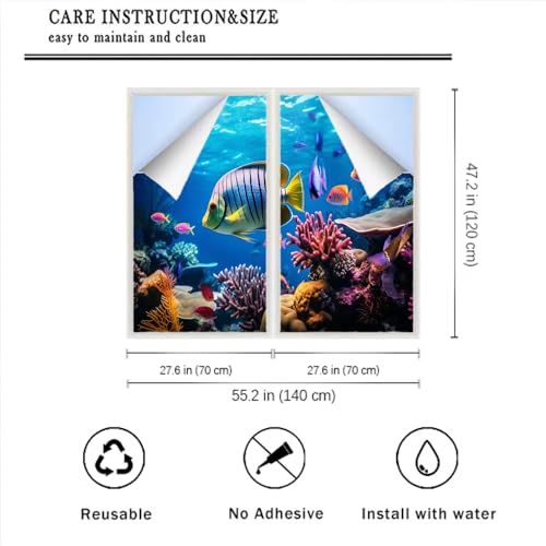 Vinilo decorativo para ventana con diseño coral de peces marinos miniatura 2