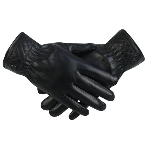 Long Keeper PU Lederhandschuhe Herren Winter Veganes Leder Touchscreen Thermo Warme Handschuhe Schwarz zum Fahren Motorrad Laufen Radfahren