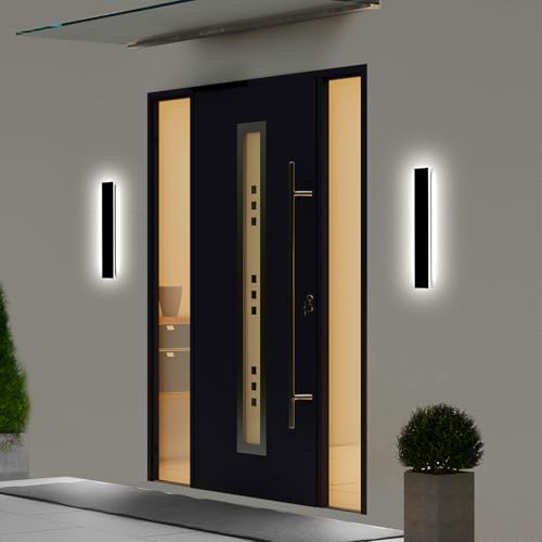 Image of 23.6inch Porch Wall Lights - Long Strip Modern Outdoor Wall Light Fixture, Dimmable Black Wall Mount Exterior Lighting Wall Sconce Outside Garage Lights for House, Courtyard, Corridor