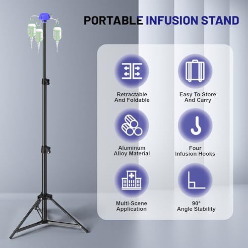 image for Cthduole Portable Iv Pole, Foldable IV Pole Stand 27 to 83