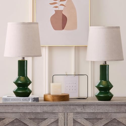 Lámparas de mesa verde oscuro de cerámica set x2 20"