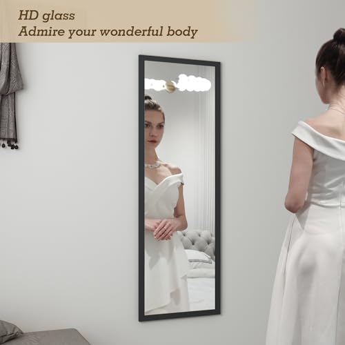 Image of whitebeach Full Body Length Door Hanging Wall Mounted Mirror with 2 Metal Hangers for Bedroom Living Room Bathroom(Black, 48 * 16 inch)