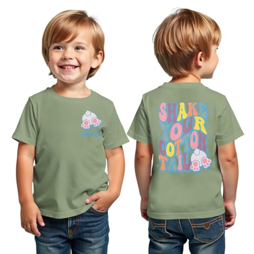 MODNTOGA Toddler Boy Easter Bunny Graphic Shirt Shake Your Cotton Tail Letter Back Print T-Shirt Holiday Short Sleeve Tops