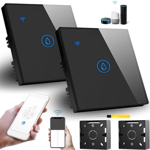 Acmerota Intelligenter Zeitschalter für Tauchsieder, 2er-Pack 20A 4000W WiFi Smart Wandzeitschalter, kompatibel für Alexa Google Assistant Tuya-App, kein Hub erforderlich, schwarze 43 mm tiefe Box