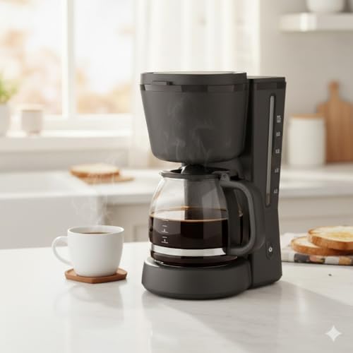Image of Drumstone (𝟏0 𝐘𝐞𝐚𝐫𝐬 𝐰𝐚𝐫𝐫𝐚𝐧𝐭𝐲) Drip Coffee Maker with Glass Carafe | 1.2L Capacity Brews up to 10 Cups, Automatic Keep Warm & Auto Shut-Off Coffee Machine for Home, Office & Pantry Use