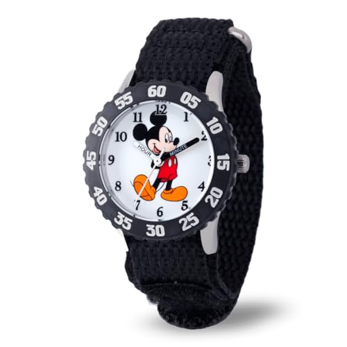 Disney Kids ' w001574 Mickey Mouseステンレススチール、ブラックナイロンストラップ、アナログ表示、ブラック時計