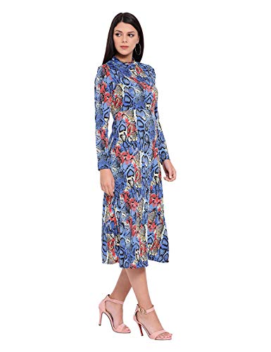 Image of oxolloxo Women's Polyester Long Sleeve Animal Print Knee-Length Dress