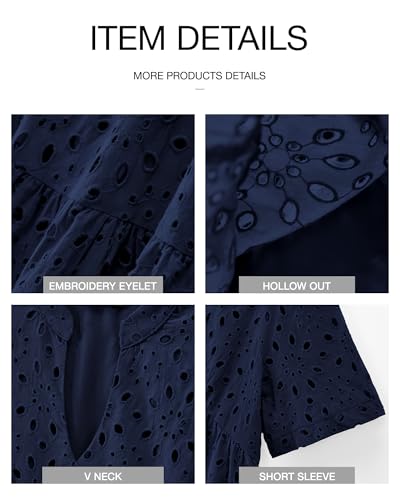 Image of BTFBM Womens Boho Summer Dresses 2026 Spring V Neck Short Sleeve Hollow Out Lace Ruffle Casual Beach Mini Vacation Dress