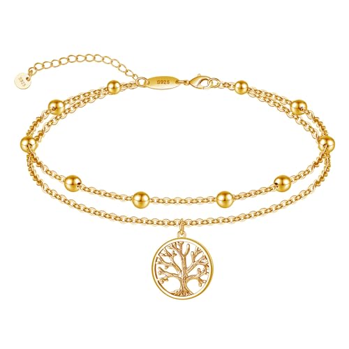 Image of CHIC & ARTSY Women Anklets S925 Sterling Silver Dainty Layered Anklet Bracelet Adjustable Multilayer Beach Ankle Bracelet Summer Jewelry for Women 10-11 Inches