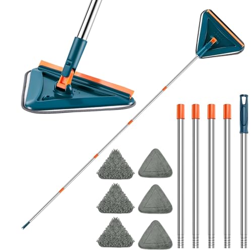 Dreieckiger Mop Reinigung Mopp mit Langer Griff 360 Grad Rotierend Einstellbar Dreieckigen Mop Fußleiste Reiniger Werkzeug Wäscher Mikrofaser Mopp für Fenster Boden Wand Hartholz Fliesen Bäder