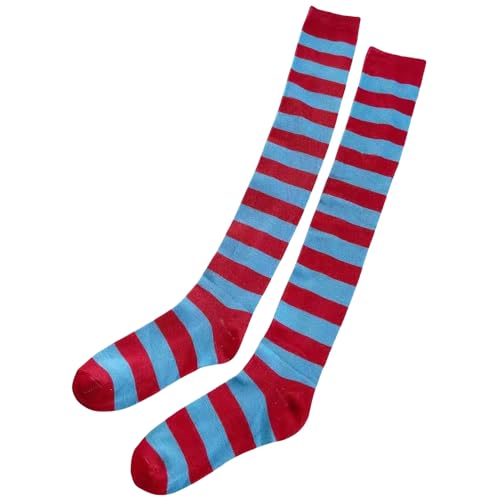 Image of Dzrige Patriotic Socks 4th of July Stockings Over Knee Thigh High Socks Red and Blue Long Striped Socks for Women and Girls