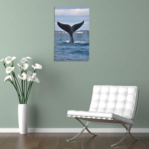 Toile murale imprimée queue de baleine avec cadre robuste de haute qualité - 5