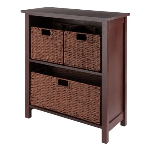 Pemberly Row 4-Piece Solid Wood Storage Shelf with 3 Foldable Baskets - Walnut