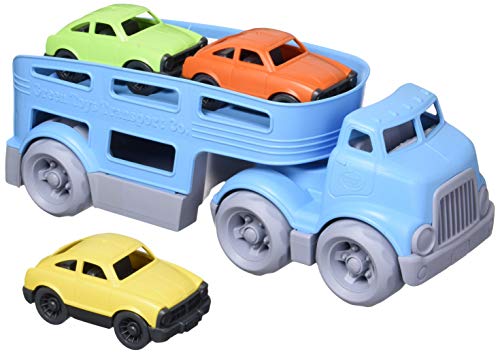 Image of Green Toys Car Carrier, Blue CB - Pretend Play, Motor Skills, Kids Toy Vehicles. No BPA, phthalates, PVC. Dishwasher Safe, Recycled Plastic, Made in USA.