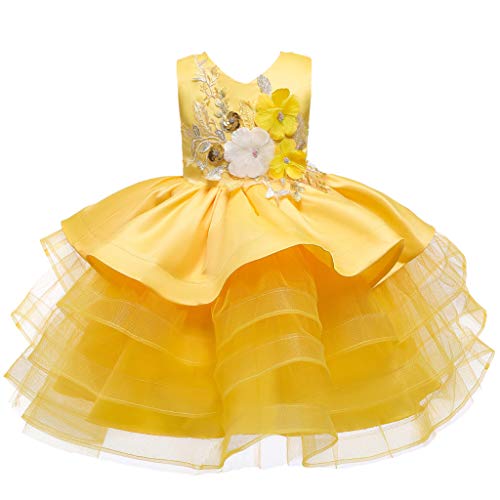Tutu Dress for Girls Sparkly Sequin Tulle Princess Birthday Party Prom Outfit Toddler Sneaker Ball Gown Dresses (Yellow, 2-3 Years)