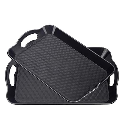 Plastic Tray with Handles, 2 Pack Multi-Purpose Rectangular Non Slip Restaurant Serving Trays Set for Parties, Coffee Table, Kitchen (Black-A)